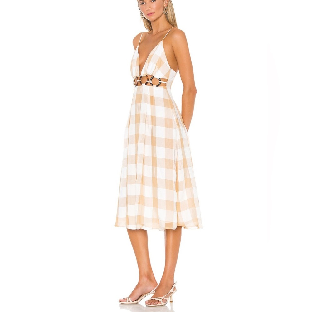 NWT Lovers & Friends Albany Cut Out A Line Tuscan Yellow White Midi Dress Size L
